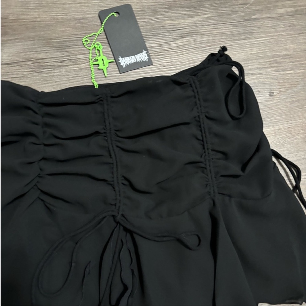 NWT Dolls Kill / Darker Waves Black Ruched Mini Skirt - Picture 3 of 5